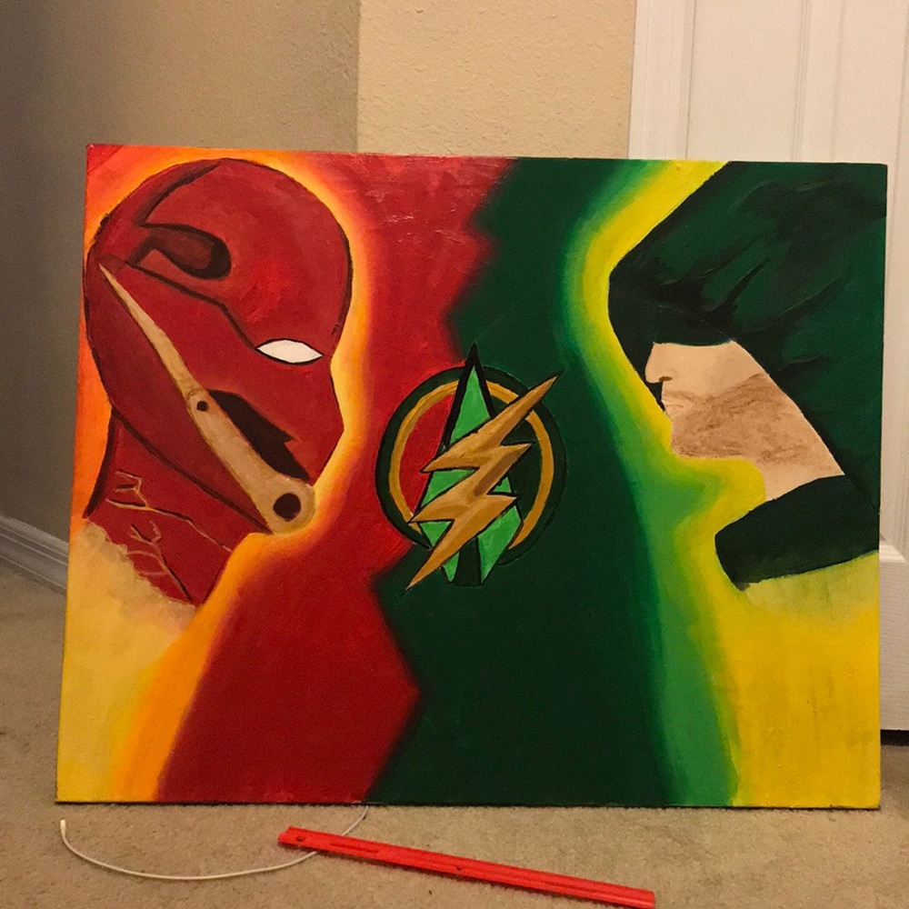Original Flash and Arrow painting. 30x25 canvas.